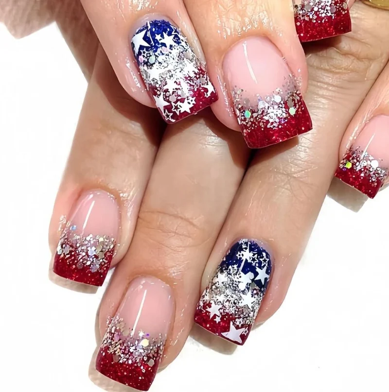 Patriotische Glitzer-Nagelkunst Karnz