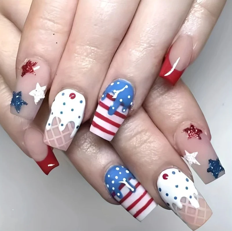 Patriotisches Glitzer-Gel-Nagelkunst Karnz