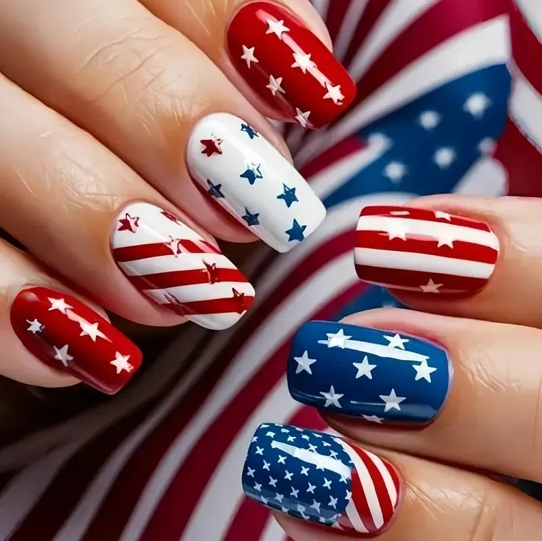 Patriotisches Glitzer-Gel-Nagelkunst Karnz