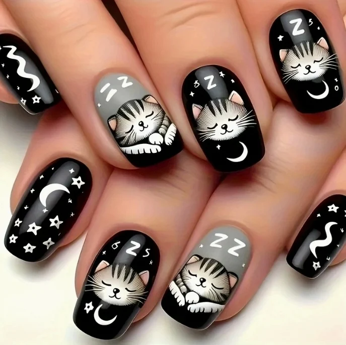 Verspielt Kätzchen-Themen Nagelkunst Karnz