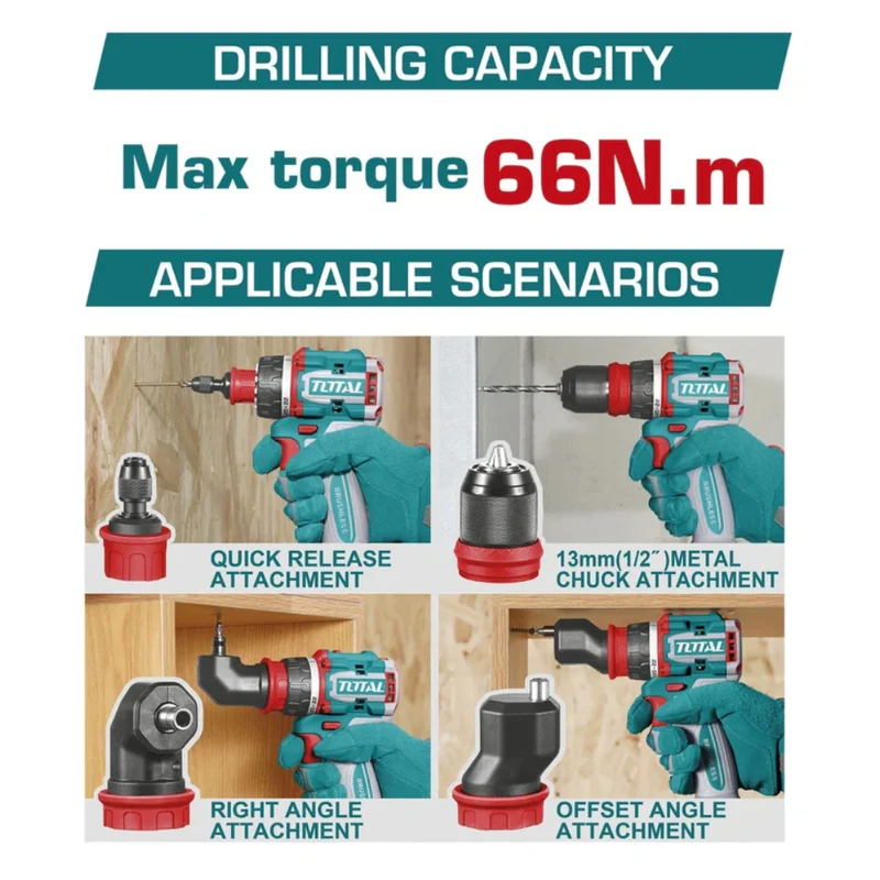 Total Taladro Inalámbrico 1/2 20V 66N, UTDLI206686
