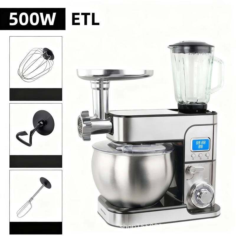 Küchenmaschine 5 L, Edelstahl, mehrere Stecker
