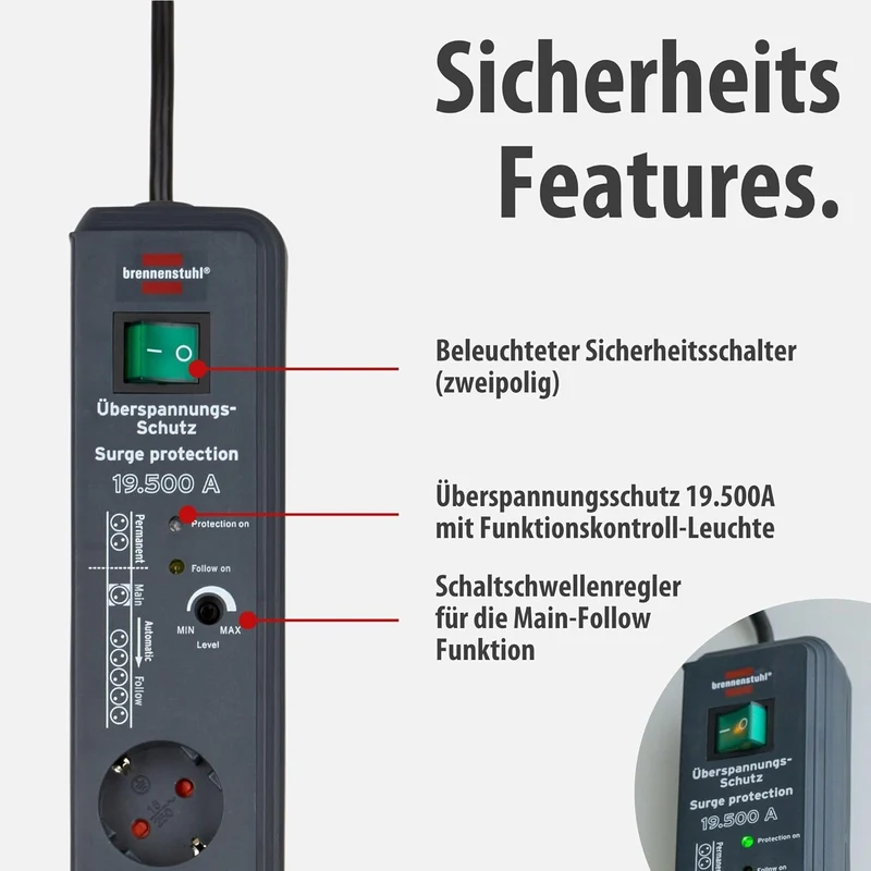 B-Ware Brennenstuhl Secure-Tec Steckdosenleiste 8-fach mit Überspannungsschutz