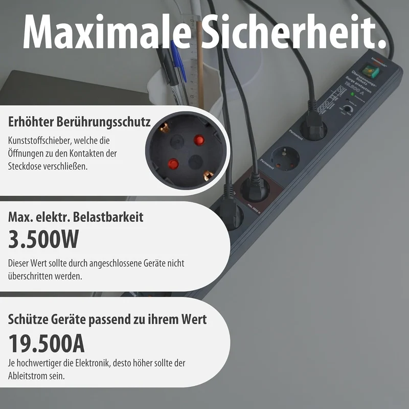 B-Ware Brennenstuhl Secure-Tec Steckdosenleiste 8-fach mit Überspannungsschutz