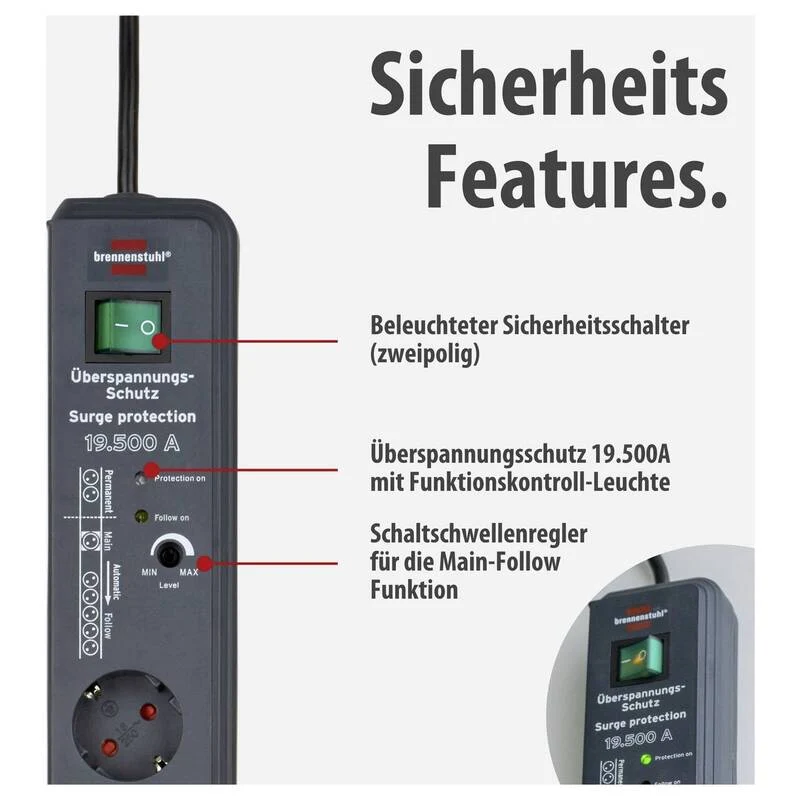 B-Ware Brennenstuhl Secure-Tec Steckdosenleiste 8-fach mit Überspannungsschutz