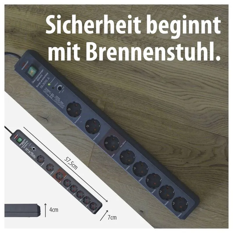 B-Ware Brennenstuhl Secure-Tec Steckdosenleiste 8-fach mit Überspannungsschutz