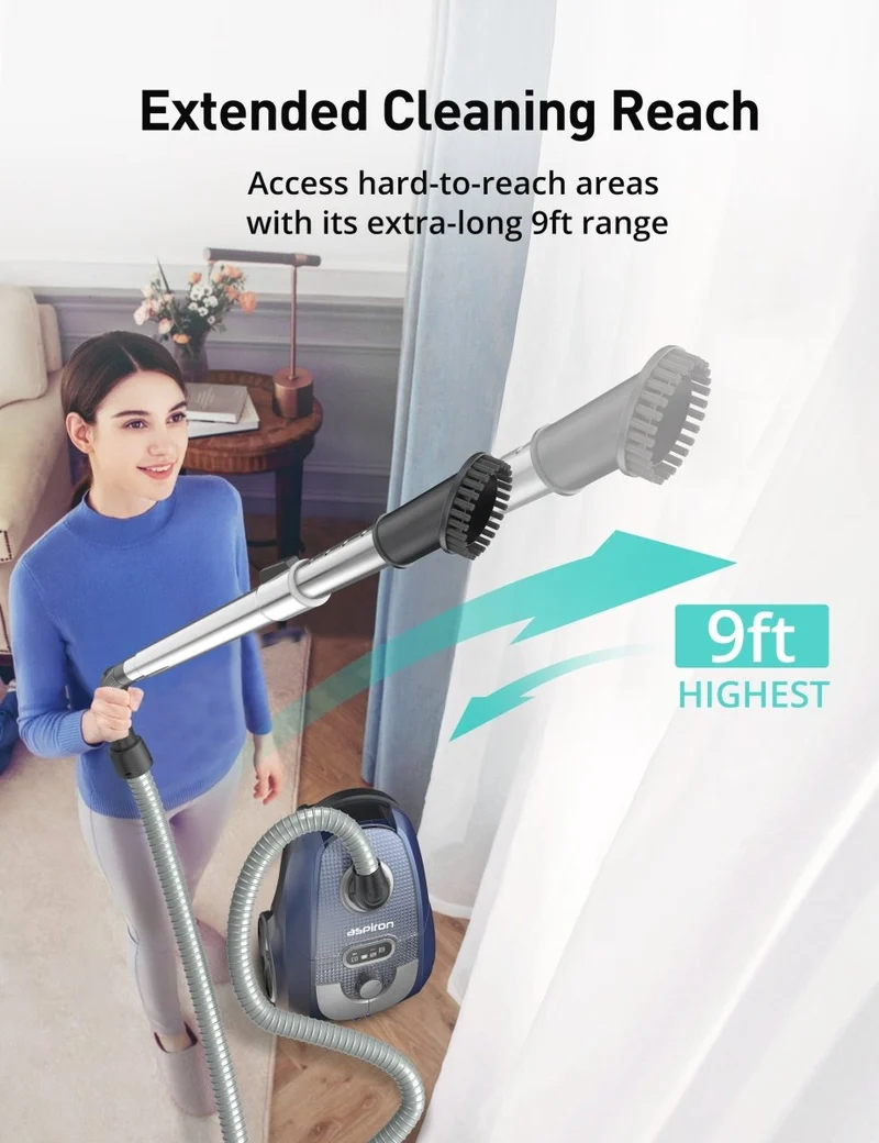 ASPIRON AS-CA029 Canister Vacuum Cleaner CA029, 1600W Bagged Canister Vacuum