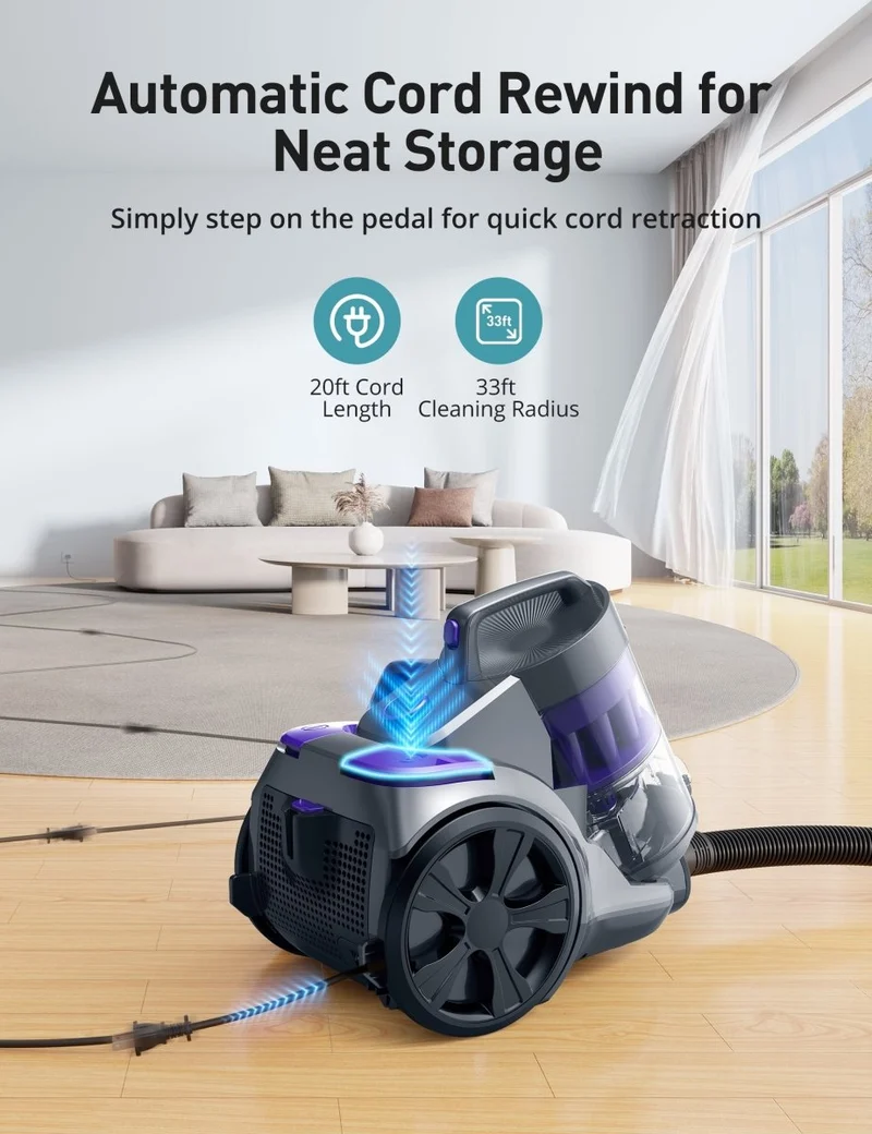 Aspiron AS-CA033 1700W Canister Vacuum Cleaner, 45Kpa Bagless Vacuum Cleaner