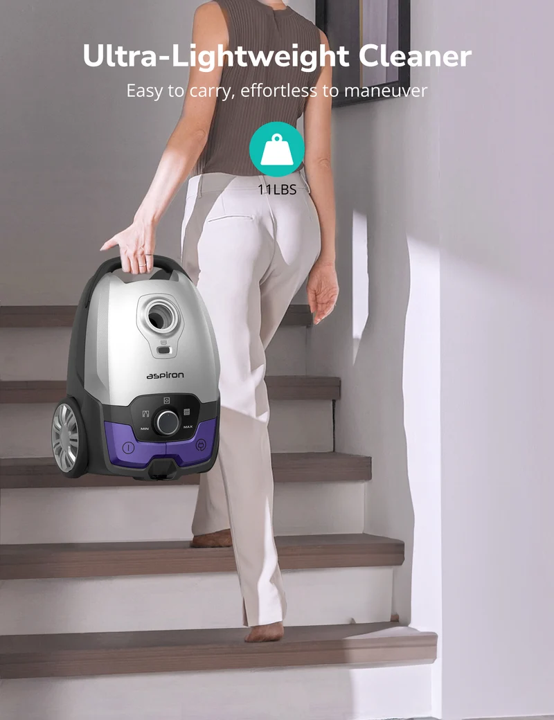 Aspiron AS-CA040 Bagless Canister Vacuum Cleaner 5L Dust Bag, Easy to Push,