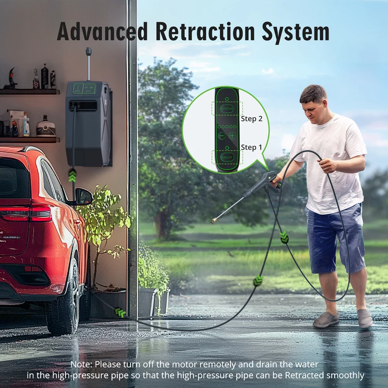Aspiron SI-TH011 Wall-Mounted Pressure Washer, Pressure Washer, Remote Controlled Power Washer with 100ft Replaceable & Retractable Reel