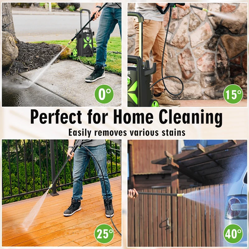 Aspiron SI-TH003 Power Washer Machine with Hose Reel, 4 Quick Connect Nozzles, Foam Cannon, for Cars, Patios, and Floor Cleaning
