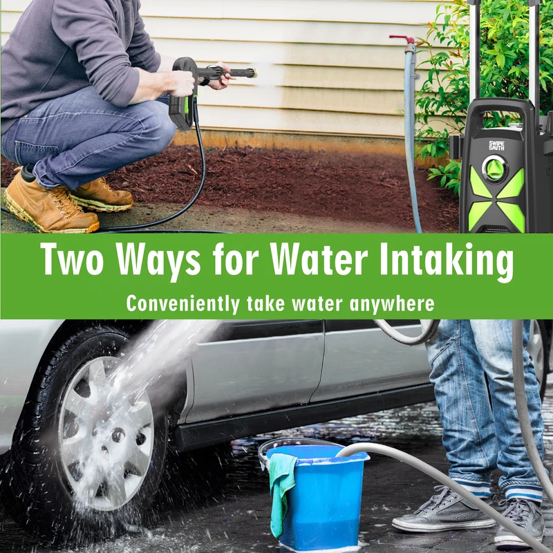 Aspiron SI-TH003 Power Washer Machine with Hose Reel, 4 Quick Connect Nozzles, Foam Cannon, for Cars, Patios, and Floor Cleaning