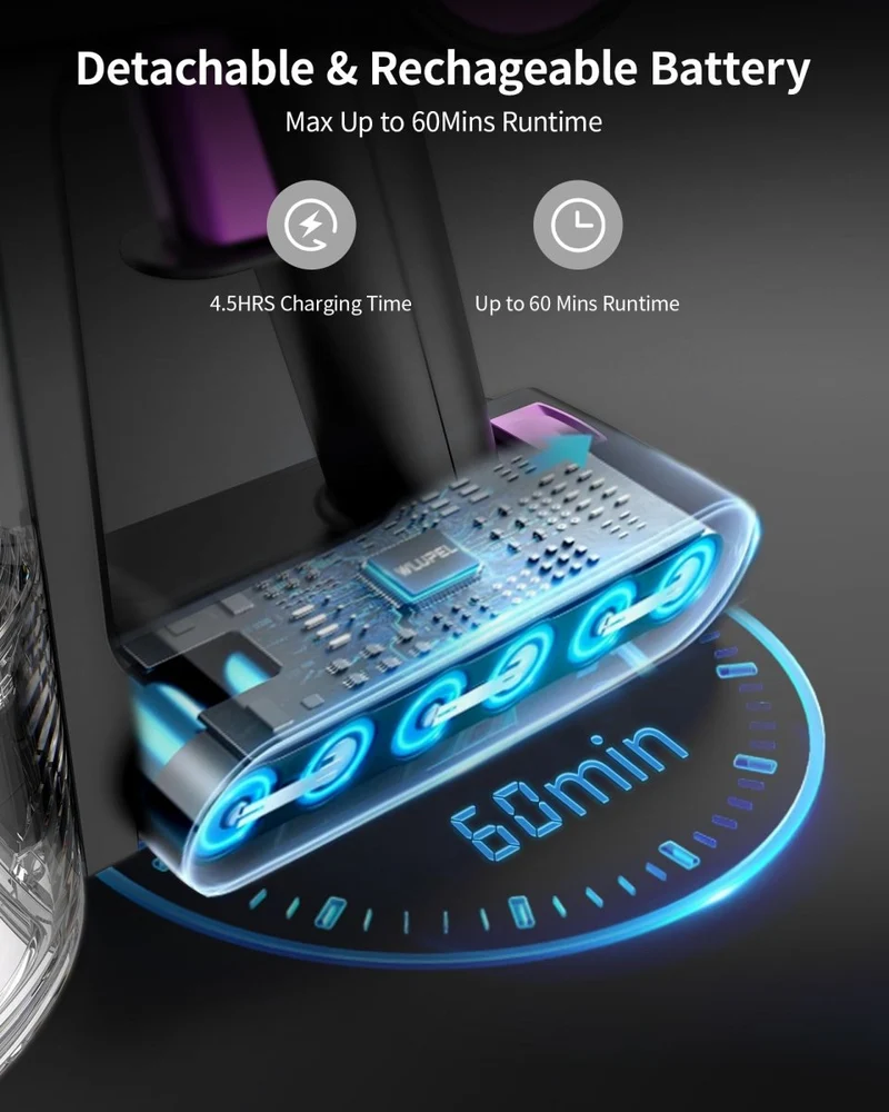 HawKam Cordless Vacuum CA006, 30Kpa Suction, 55Min Runtime, Ultra-Quiet, Lightweight
