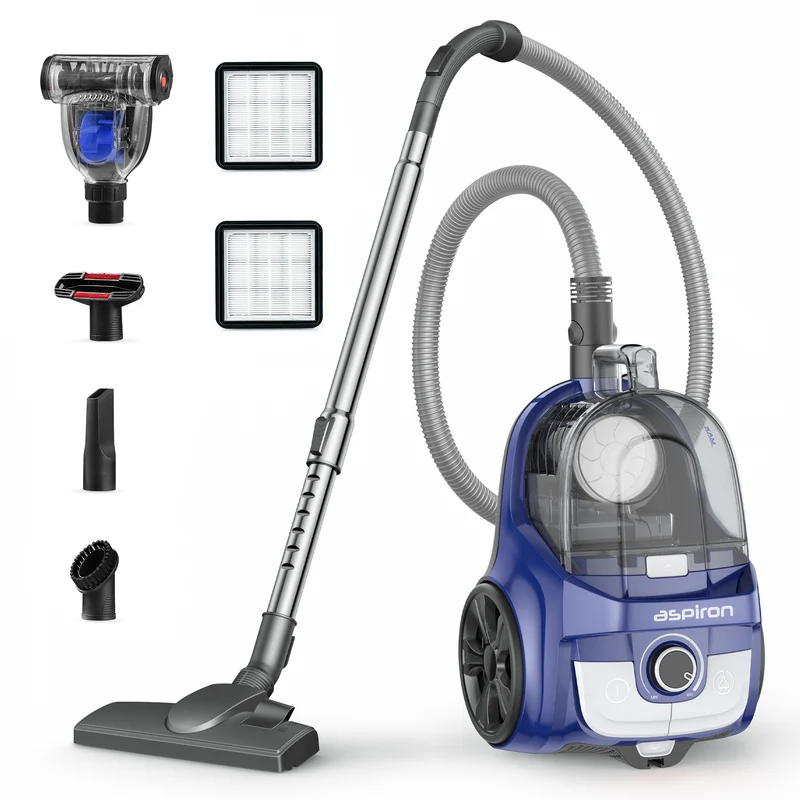 Aspiron AS-CA006 Canister Vacuum, Upgraded 1600W Bagless Canister Vacuum Cleaner