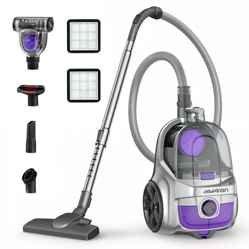 Aspiron AS-CA006 Canister Vacuum, Upgraded 1600W Bagless Canister Vacuum Cleaner