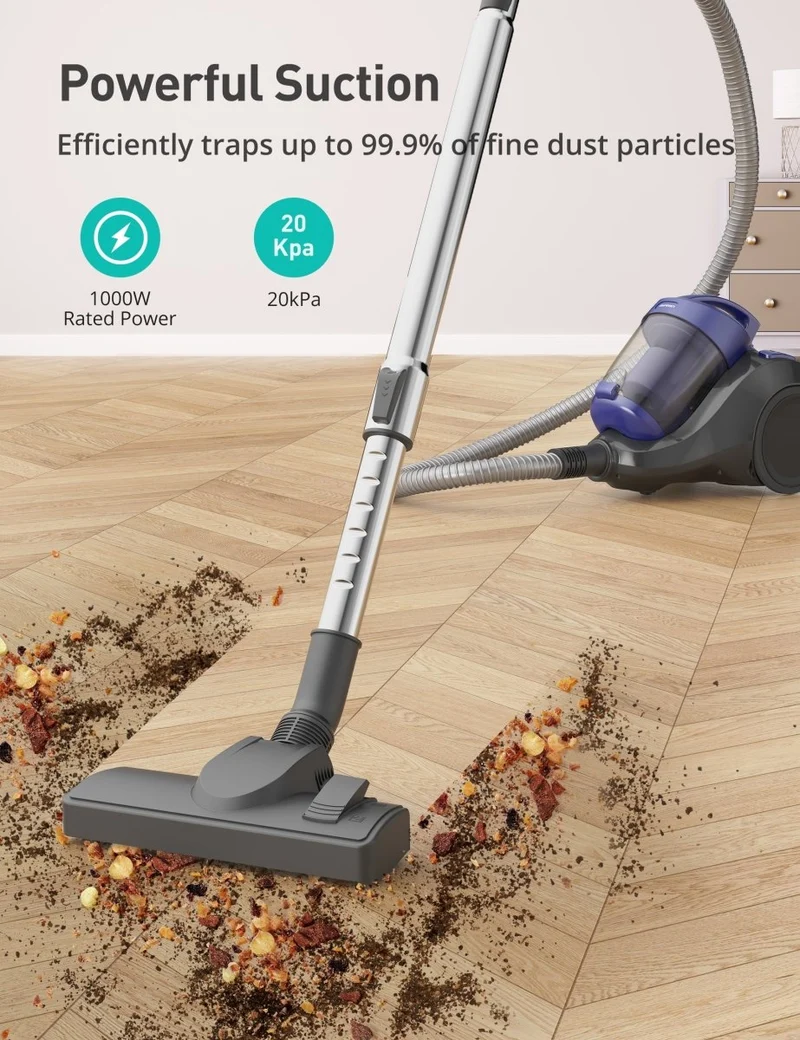 Aspiron Canister Vacuum Cleaner CA034, 2.1QT Dust Cup, Corded Vacuum Cleaner