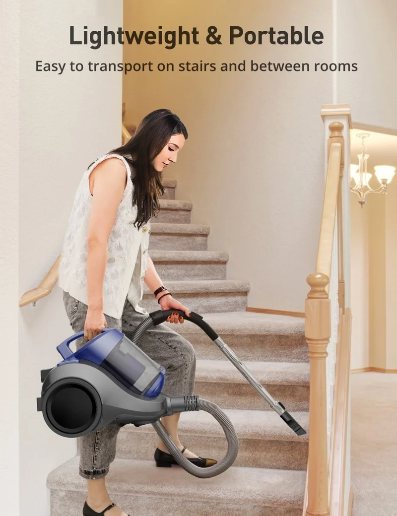 Aspiron Canister Vacuum Cleaner CA034, 2.1QT Dust Cup, Corded Vacuum Cleaner