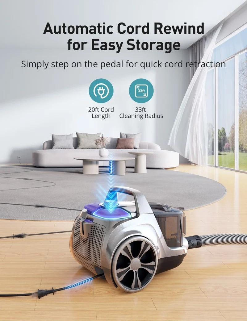 Aspiron AS-CA006 Canister Vacuum Cleaner, 40Kpa Bagless Vacuum Cleaners
