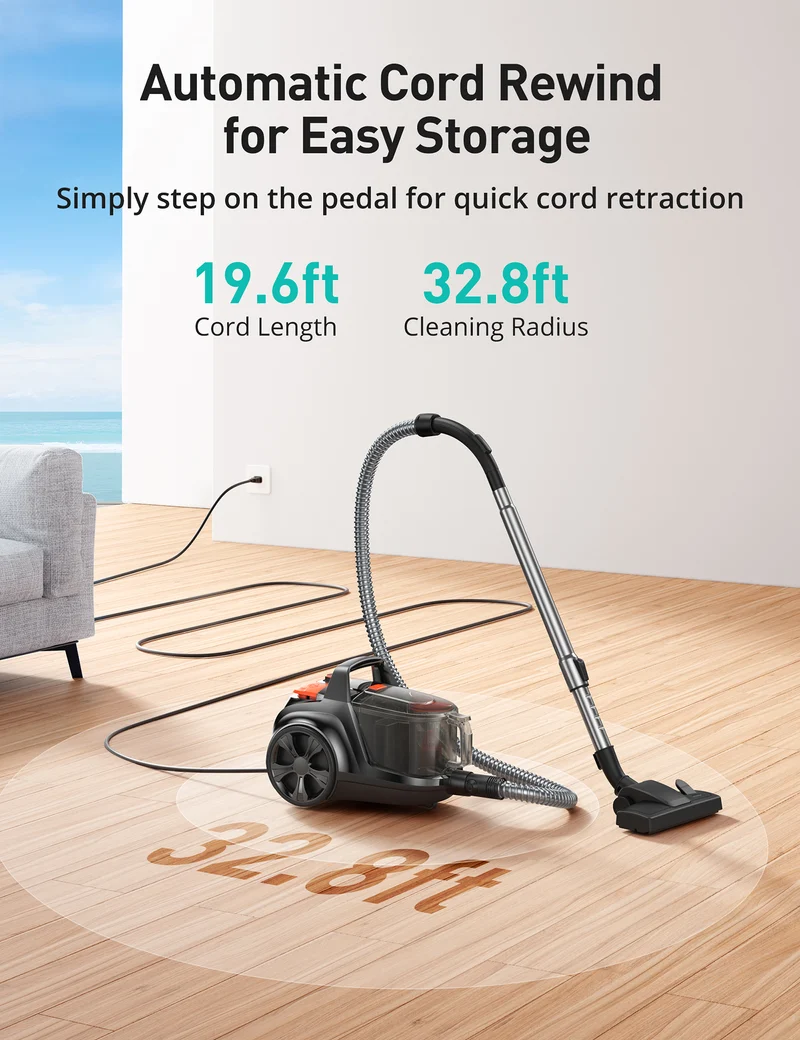 Aspiron AS-CA006 Canister Vacuum, Upgraded 1600W Bagless Canister Vacuum Cleaner