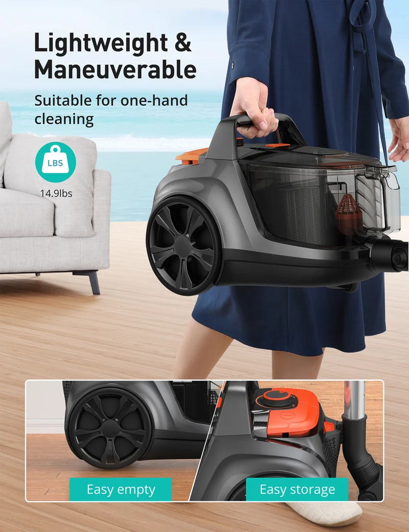 Aspiron AS-CA006 Canister Vacuum, Upgraded 1600W Bagless Canister Vacuum Cleaner