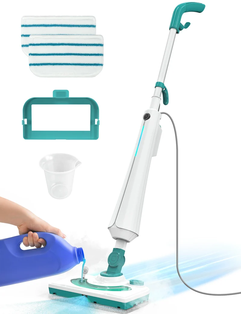 Aspiron AS-CA044 Professional Steam Mop Cleaner, 1300W Floor Steamer with Detergent Chamber