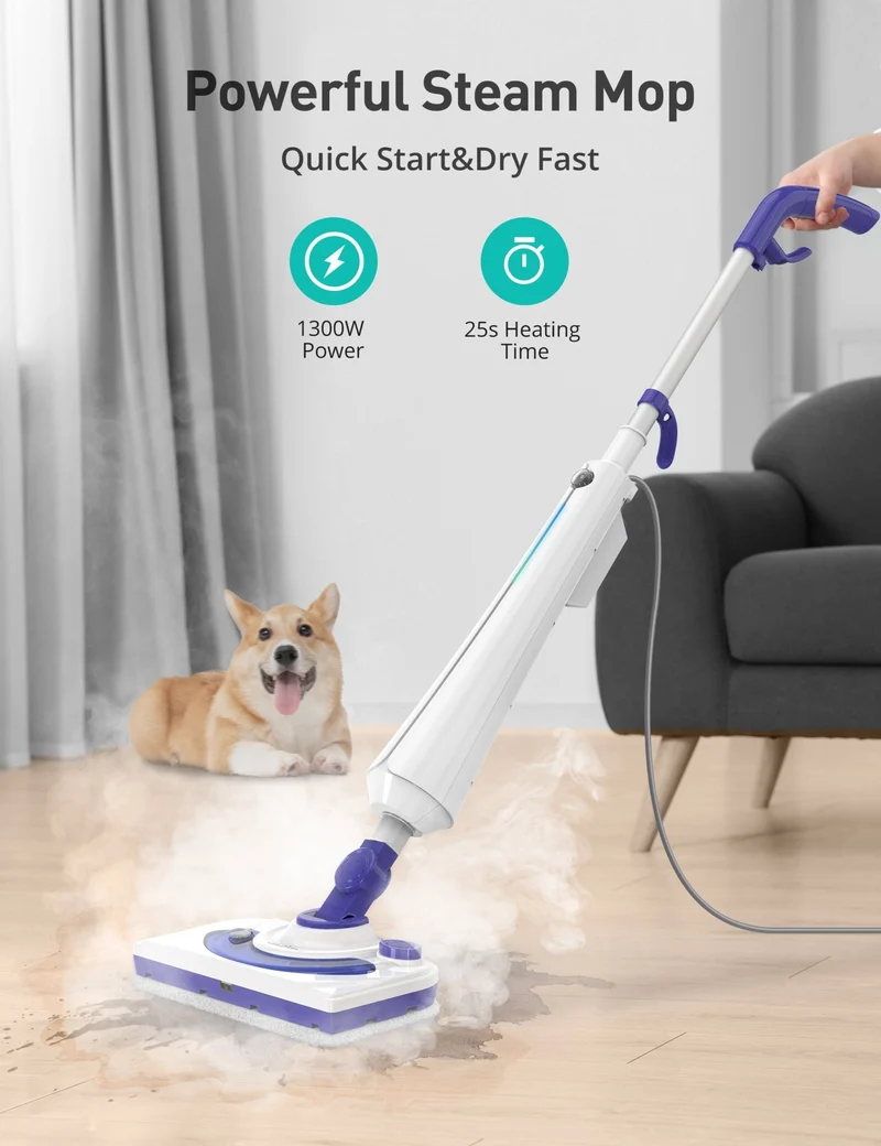 Aspiron AS-CA044 Professional Steam Mop Cleaner, 1300W Floor Steamer with Detergent Chamber