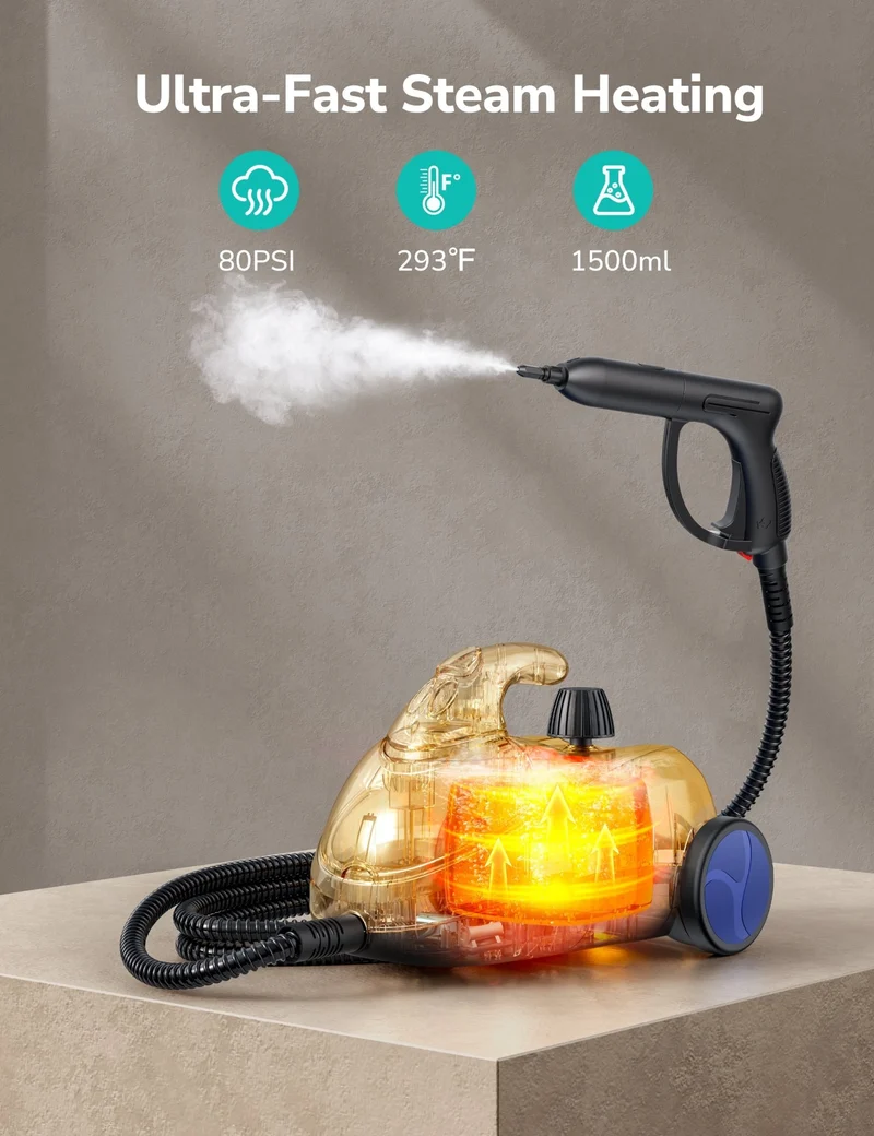 Aspiron AS-CA042 Steam Cleaner, Multipurpose Heavy Duty Canister Steamer, Built-In Storage