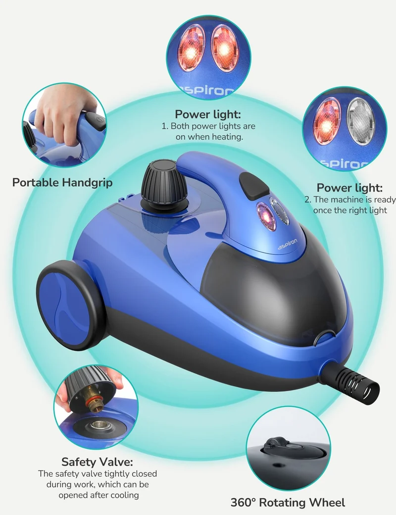 Aspiron AS-CA042 Steam Cleaner, Multipurpose Heavy Duty Canister Steamer, Built-In Storage