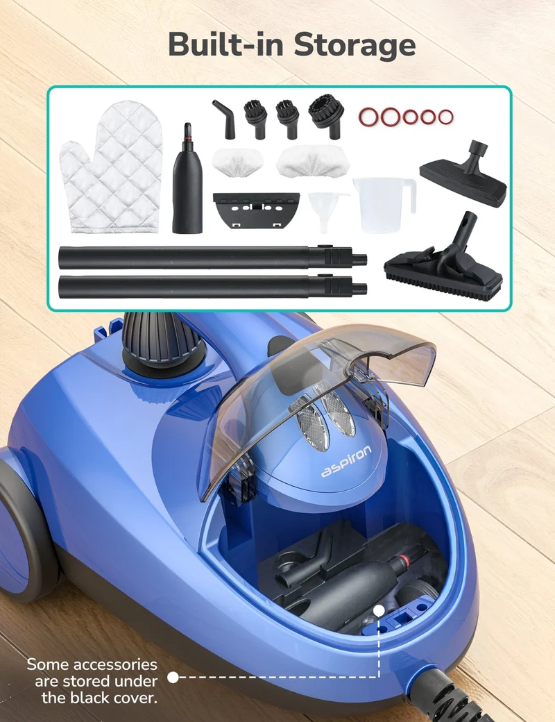 Aspiron AS-CA042 Steam Cleaner, Multipurpose Heavy Duty Canister Steamer, Built-In Storage