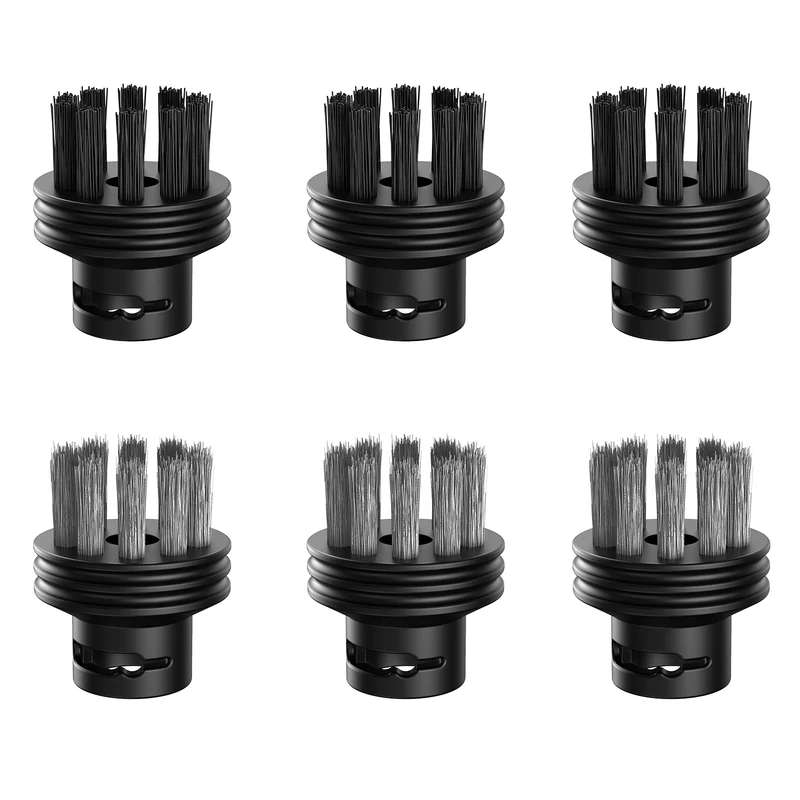 Aspiron Steam Cleaner Brush Heads, Fit for AS-CA019, AS-CA030, 3 Nylon Brush Heads and 3 Stainless Steel Brush Heads