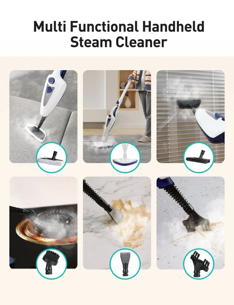Aspiron AS-CA039 12-in-1 Steam Mop, 1500W Detachable Handheld Steam Cleaner