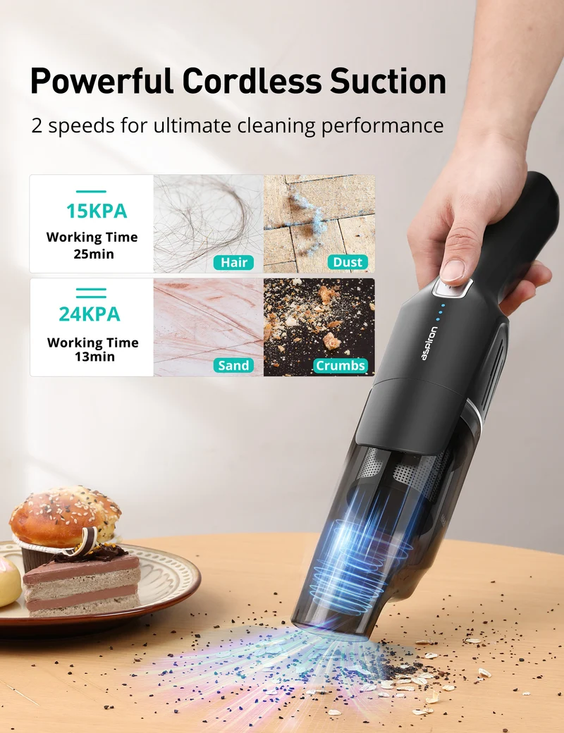 Aspiron AS-CA038 24000pa Cordless Vacuum, 99.9% Dust Removal, 2-in-1 Brush, Charging Dock