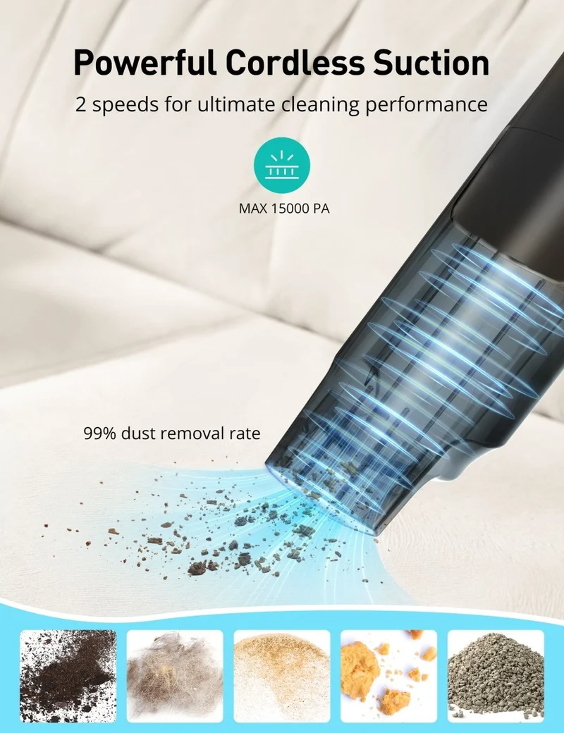 Aspiron AS-CA038 24000pa Cordless Vacuum, 99.9% Dust Removal, 2-in-1 Brush, Charging Dock