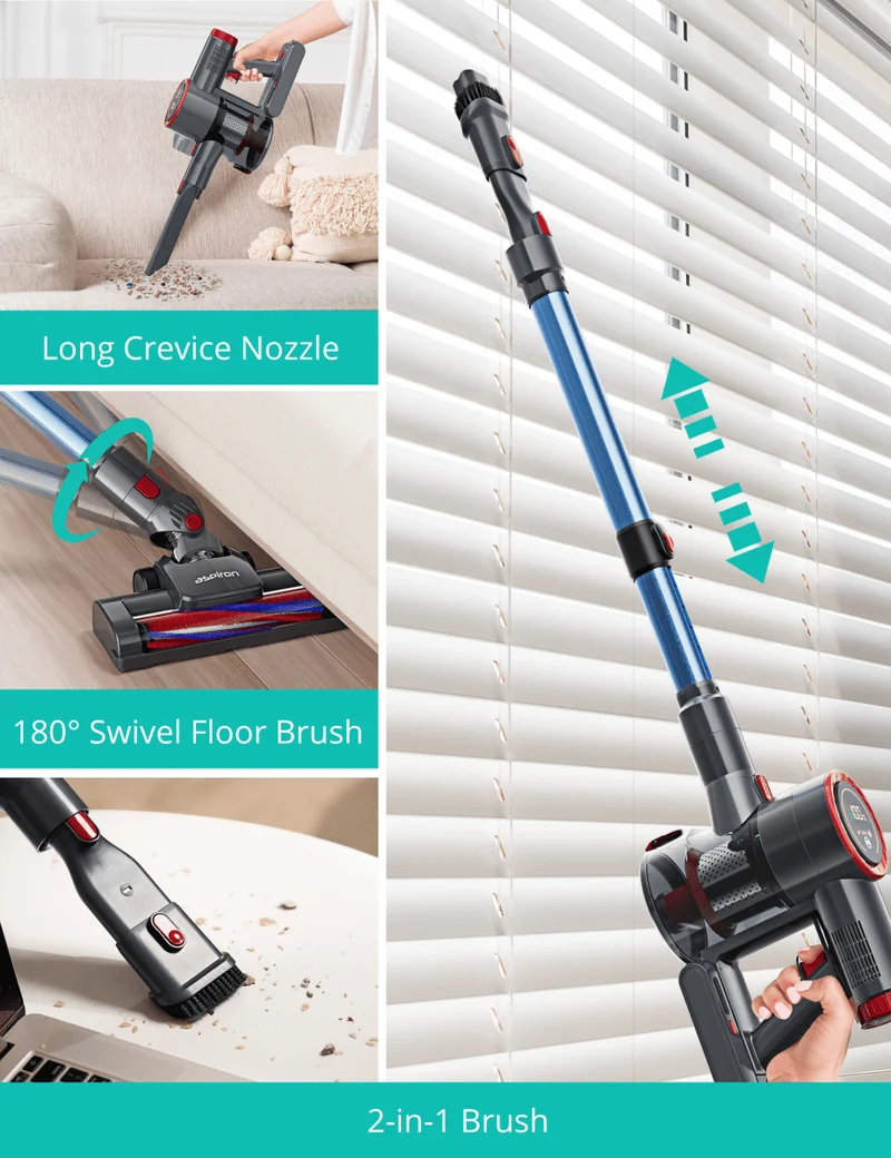 ASPIRON® Cordless Vacuum Cleaner CA028, 45 min Runtime with large LED Touch Display 2024