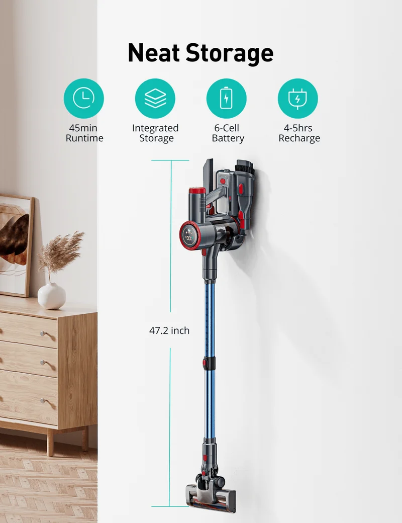 ASPIRON® Cordless Vacuum Cleaner CA028, 45 min Runtime with large LED Touch Display 2024