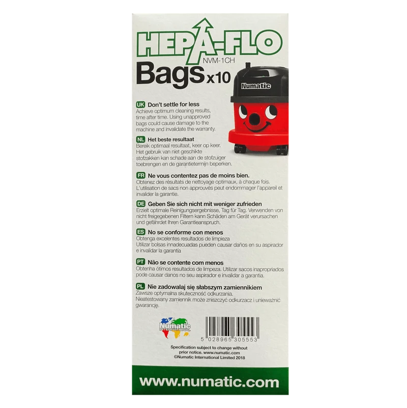 Numatic Hepa-Flo NVM-1CH Bags