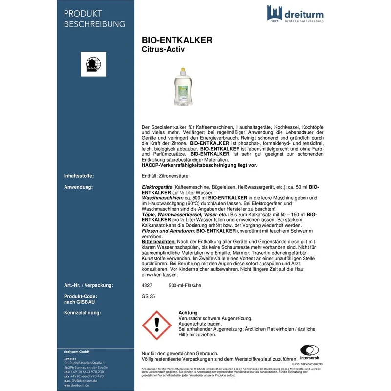 Dreiturm Bio Entkalker Citrus Aktiv 500ml