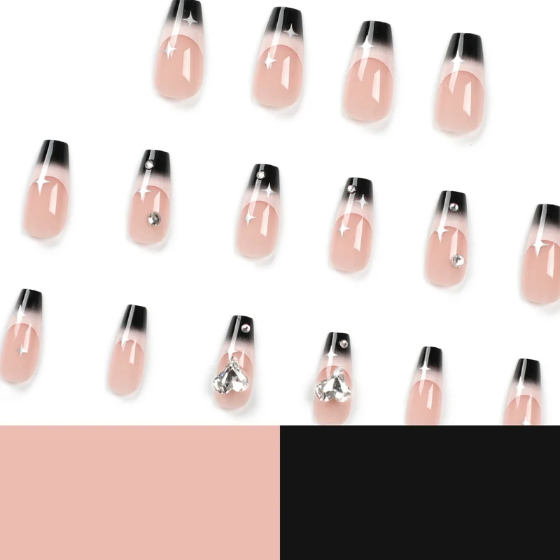 Künstliche Nagelverlängerungen mit elegantem Ombre-Design und Glitzerakzenten Karnz