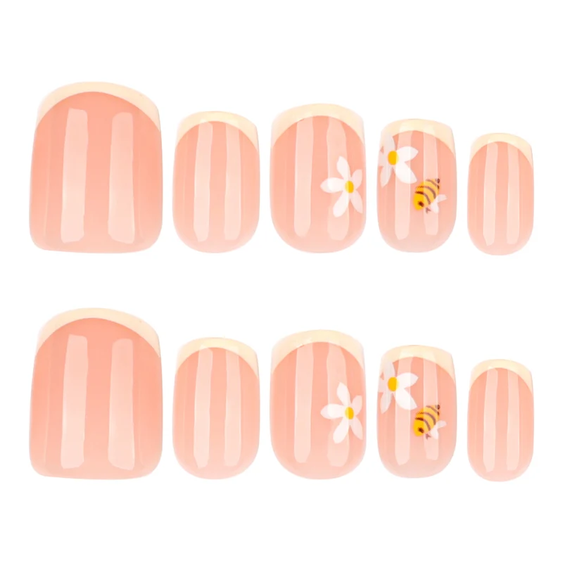 Künstliche Nagelkunst mit Blüten- und Bienenmotiven Karnz