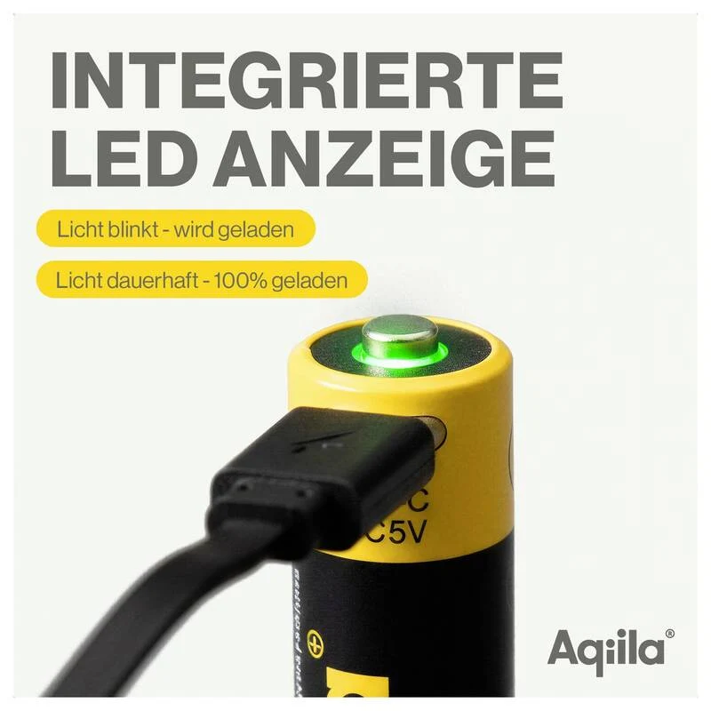 B-Ware Aqiila AA USB-C Akku Li-Ion 2000 mAh 1,5 V wiederaufladbar Energiequelle 4 Stück