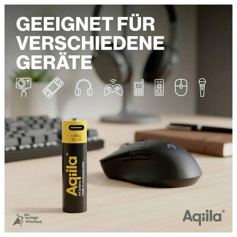 B-Ware Aqiila AA USB-C Akku Li-Ion 2000 mAh 1,5 V wiederaufladbar Energiequelle 4 Stück