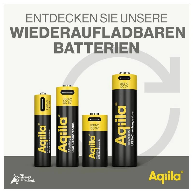 B-Ware Aqiila AA USB-C Akku Li-Ion 2000 mAh 1,5 V wiederaufladbar Energiequelle 4 Stück