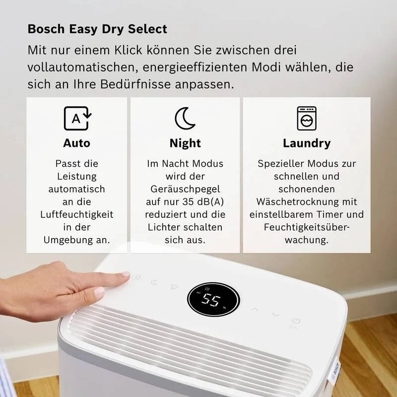 B-Ware Bosch Luftentfeuchter DRY 2000 12L/Tag für Räume bis 55m³ leise 35dB Weiß