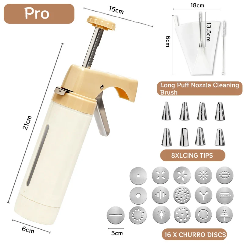 Manual Cookie Press and Churro Maker Set with 22 Decorative Discs and Icing Nozzles