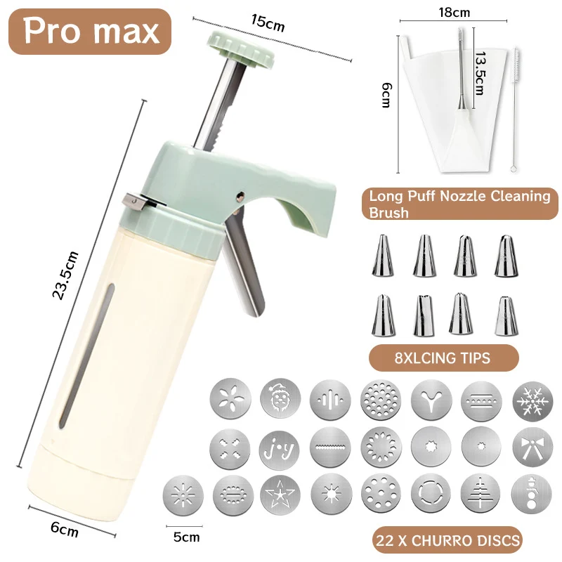 Manual Cookie Press and Churro Maker Set with 22 Decorative Discs and Icing Nozzles