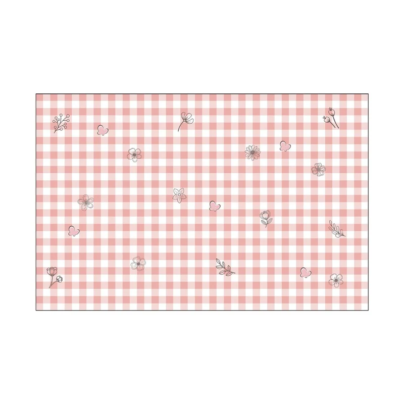 Waterproof Wipeable Gingham Rectangular Tablecloth with Playful Fruit Motifs