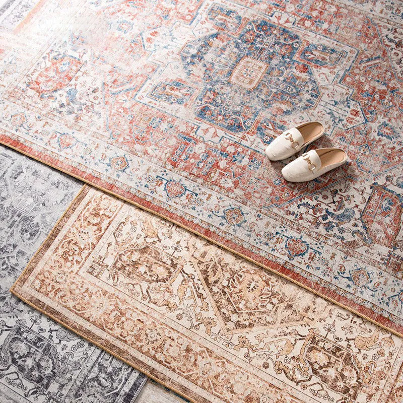 Vintage Distressed Persian-Style Machine-Woven Low-Pile Area Rug
