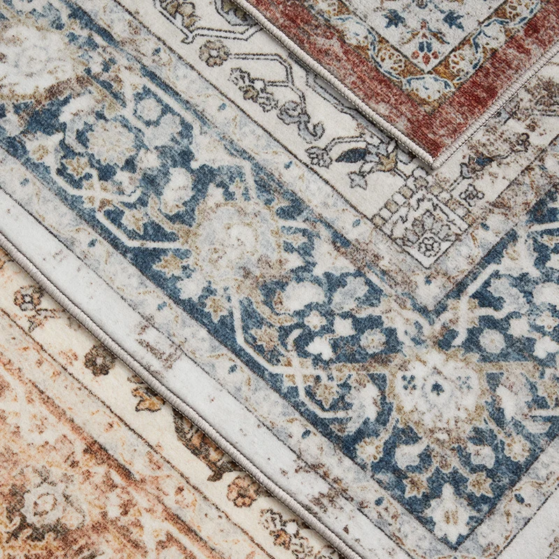 Vintage Distressed Persian-Style Machine-Woven Low-Pile Area Rug