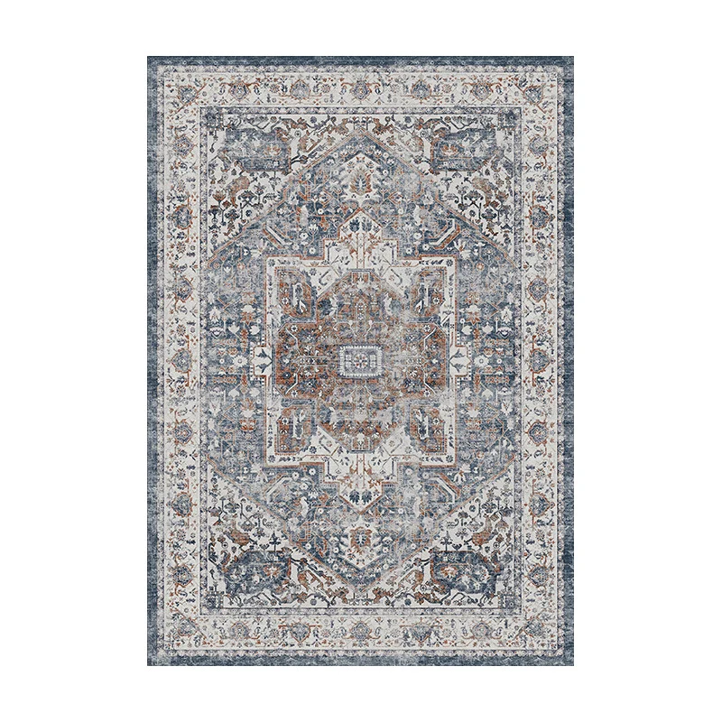 Vintage Distressed Persian-Style Machine-Woven Low-Pile Area Rug