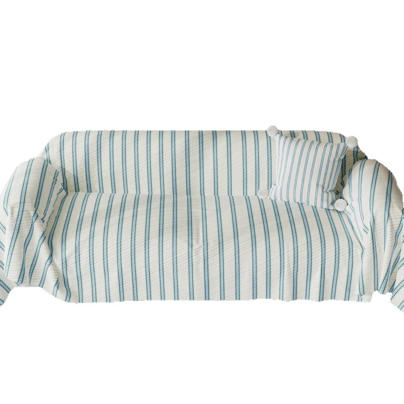 Striped Quilted Sofa Slipcover with Pom-Pom Accent Pillowcase